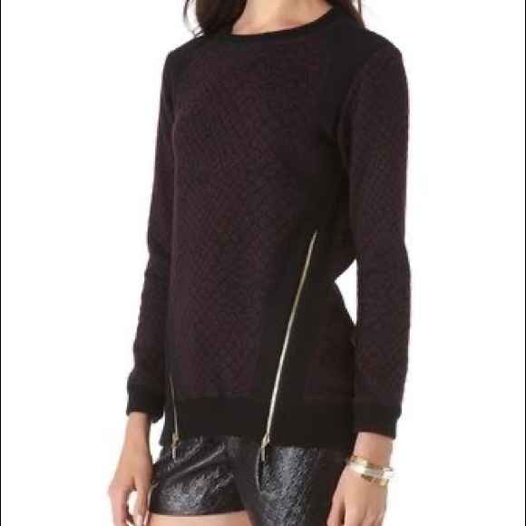 Rebecca Taylor Knit Pullover Sweater with Zipper Details - Wine - Picture 3 of 16